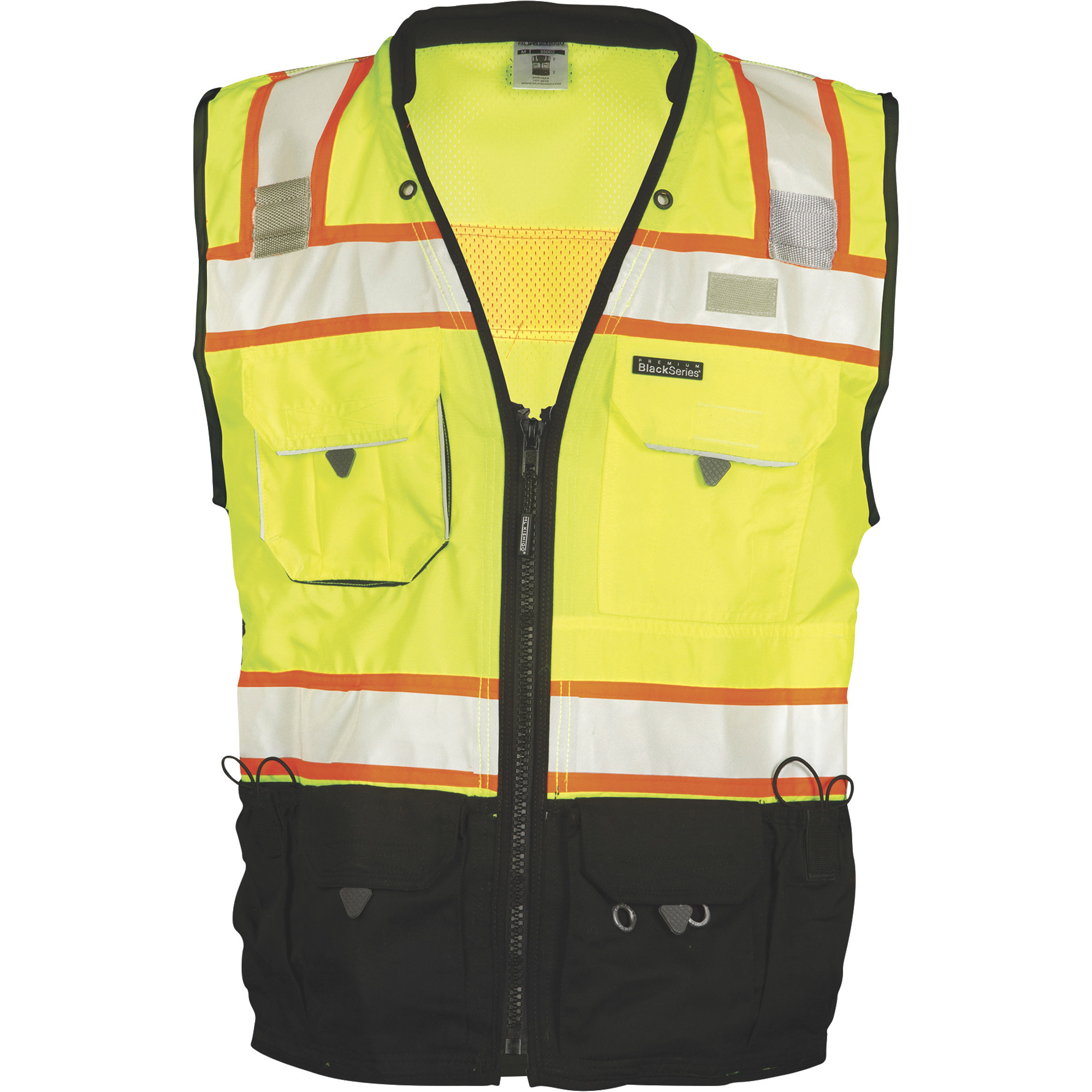 Kishigo Men's Class 2 High Visibility Premium Black Series Surveyors Safety Vest, Lime/Black, Small, Model# S5002